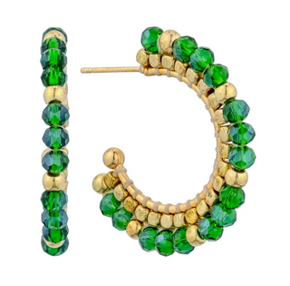 Beaded Green Crystal Hoops