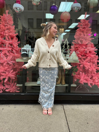 Cream and Blue Lace Skirt