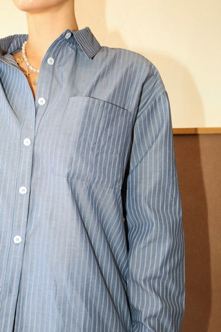 Midnight Pinstriped Button-Up
