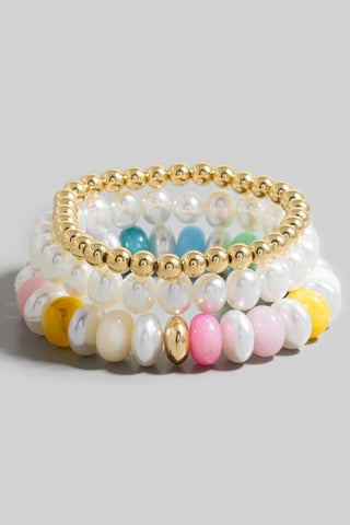 Pearl Marble Beaded Bracelet Set