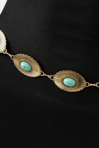 Western Floral Turquoise Chain Belt