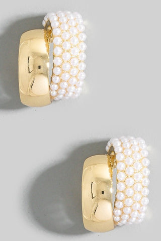 Gold & Pearl Studded Hoop Earring