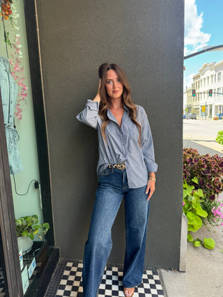Midnight Pinstriped Button-Up