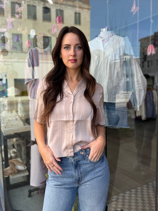 Taupe Satin Button Up