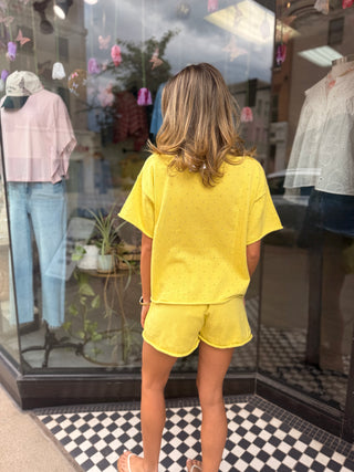 Lime Knit Pointelle Shorts