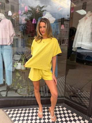 Lime Knit Pointelle Shorts