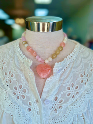 Pink Heart Charm Beaded Necklace