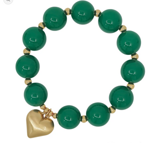 Green Beaded Bracelet with Heart