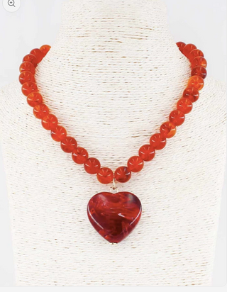 Red Beaded Heart Necklace