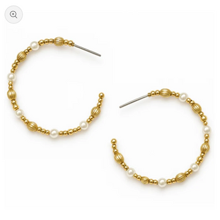 Pearl & Gold Beaded Hoops