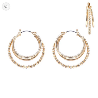 Gold Triple Layered Beaded Hoop