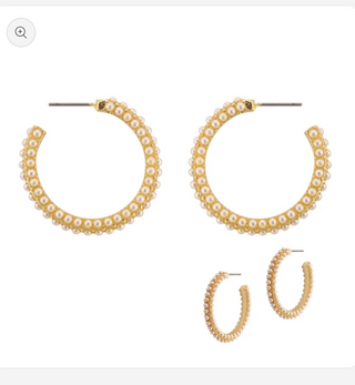 Gold Pearl Textured Hoops