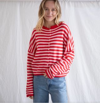 Pink and Red Piper Striped Cardigan