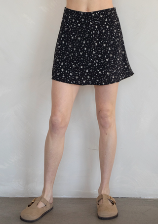 Black Disty Floral Skort