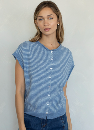 Pinstriped Sleeveless Piper Cardigan