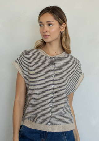 Pinstriped Sleeveless Piper Cardigan