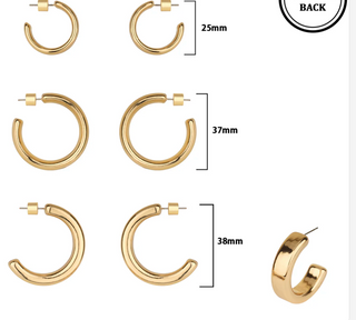 Set of 3 Shiny Gold Hoop Earrings