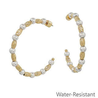 Gold and Silver Beaded Hoop Earring