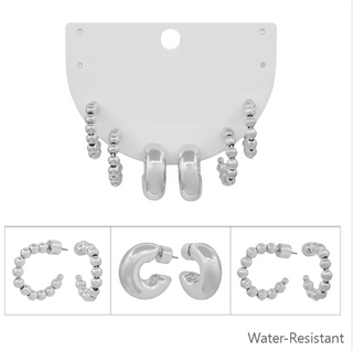 Three Silver Beaded Huggie Hoops