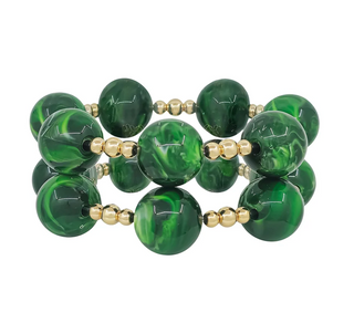 Gold Beaded Emerald Green Stretch Bracelet