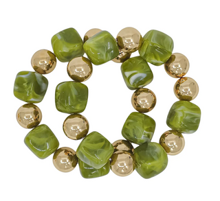 Gold and Olive Green Stretch Bracelet
