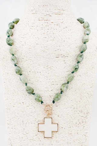 Green Beaded Cross Necklace