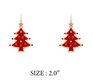 Red Christmas Tree Earrings