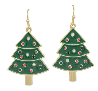 Green Christmas Tree Earrings