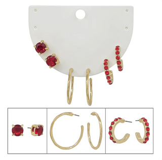 Set of 3 Red Earrings