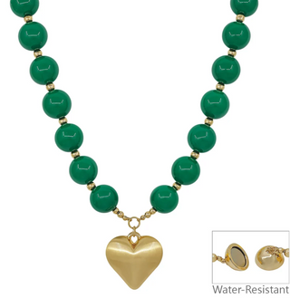 Green Beaded Heart Necklace