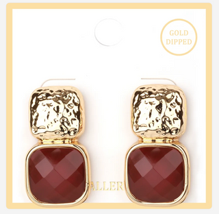 Gold Hammered Square Earring