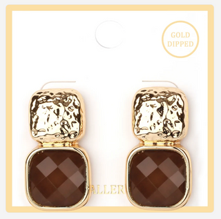 Gold Hammered Square Earring